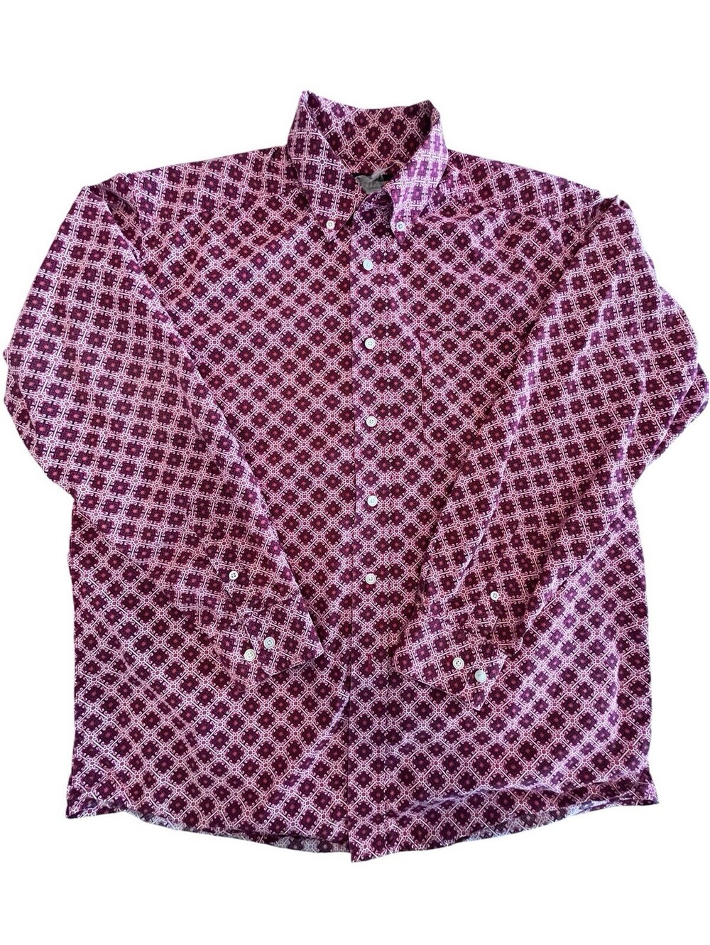 Ariat Classic Button Down Shirt Men Size XL Burgundy Square print 3178.6